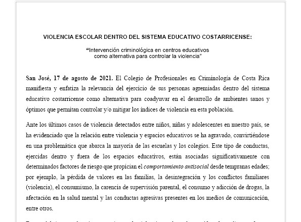 VIOLENCIA ESCOLAR DENTRO DEL SISTEMA EDUCATIVO COSTARRICENSE