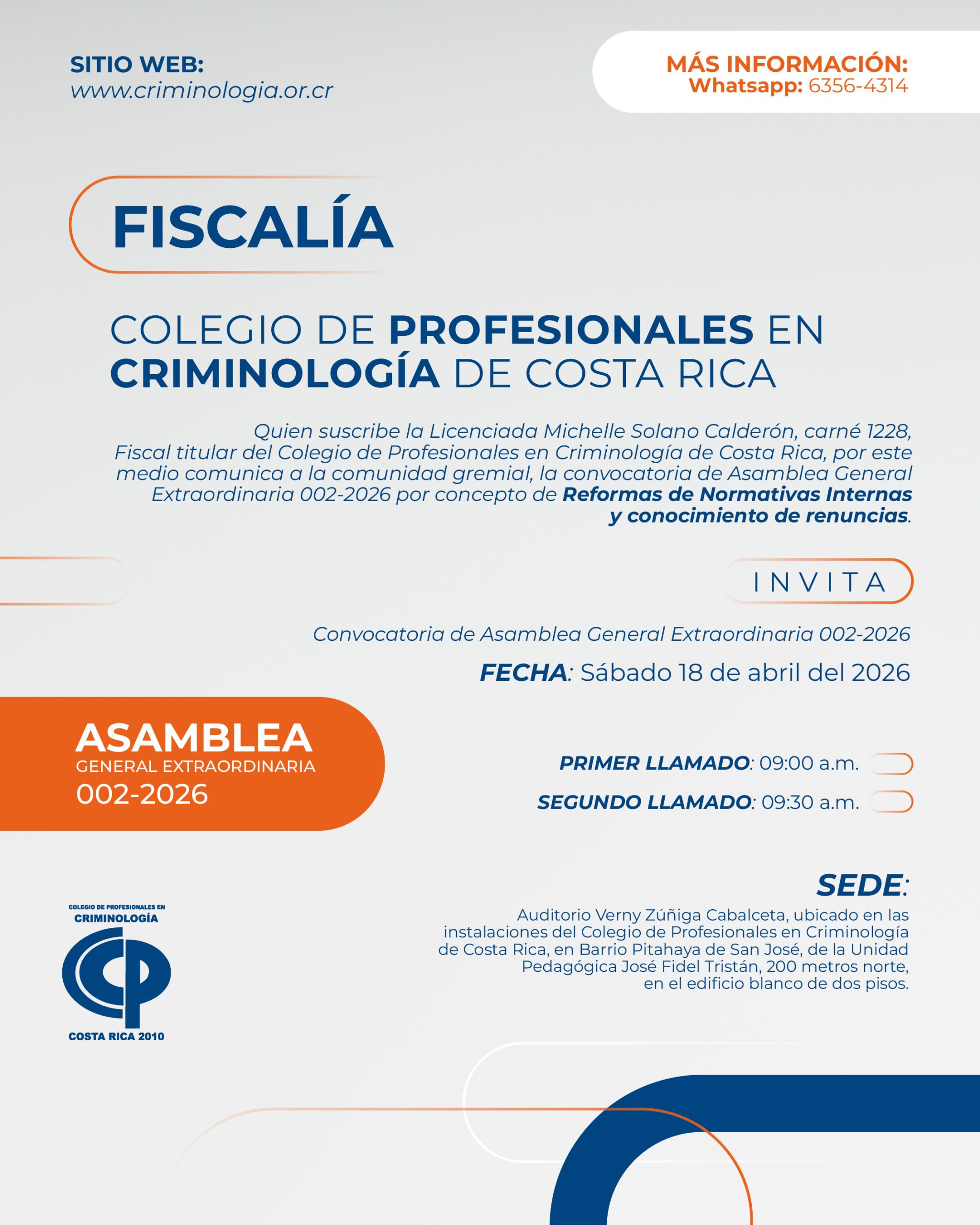 Convocatoria a Asamblea General Extraordinaria 002-2026